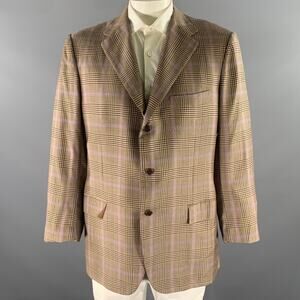 KITON Size 48 Brown Purple Glen Check Cashmere Notch Lapel Sport Coat